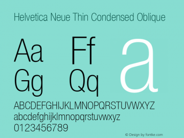 Helvetica 37 Thin Condensed Oblique Version 001.000 Font Sample