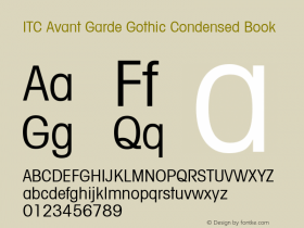 ITC Avant Garde Gothic Condensed Book Version 001.001 Font Sample