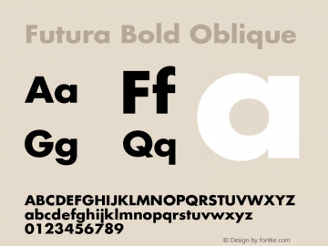 Futura Bold Oblique Version 001.001 Font Sample
