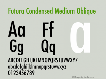 Futura Condensed Medium Oblique Version 001.000 Font Sample