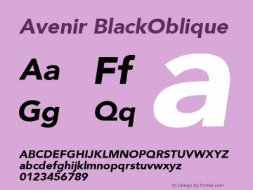 Avenir BlackOblique Macromedia Fontographer 4.1 4/4/2000 Font Sample