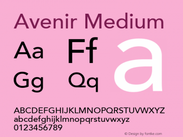 Avenir Medium Macromedia Fontographer 4.1 4/4/2000 Font Sample