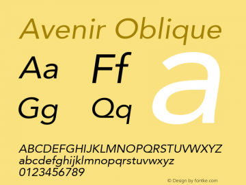 Avenir Oblique Macromedia Fontographer 4.1 4/4/2000 Font Sample