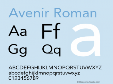 Avenir Roman Macromedia Fontographer 4.1 4/4/2000 Font Sample