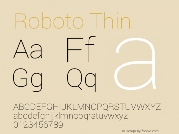 Roboto Thin Version 1.200310; 2013; build; 20140619 Font Sample
