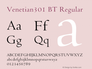 Venetian301 BT Regular Version 1.000 2006 initial release Font Sample