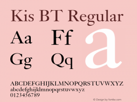 Kis BT Regular Version 1.000;PS 001.001;hotconv 1.0.38 Font Sample