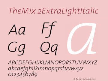TheMix 2ExtraLightItalic Version 1.0 Font Sample