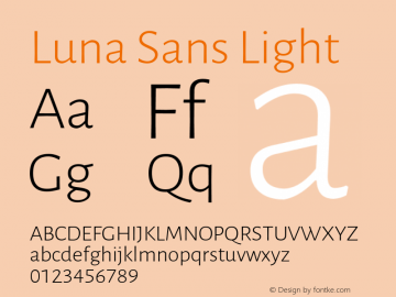 Luna Sans Light Version 2.001;January 11, 2020;FontCreator 12.0.0.2547 64-bit图片样张