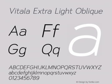 Vitala Extra Light Oblique Version 1.000 Font Sample