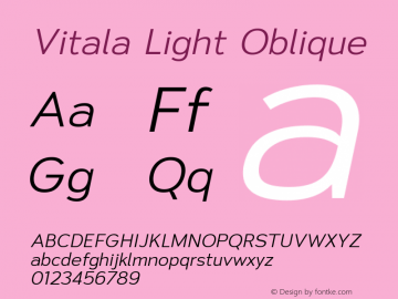 Vitala Light Oblique Version 1.000 Font Sample