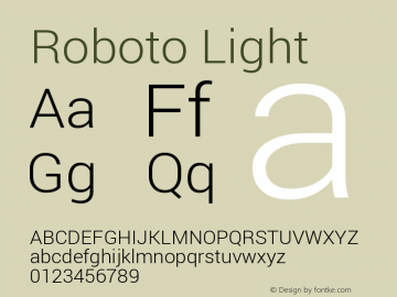 Roboto Light Version 1.200310; 2013; build 20140304 Font Sample