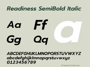Readiness SemiBold Italic Version 1.00;January 16, 2020;FontCreator 12.0.0.2550 64-bit; ttfautohint (v1.6) Font Sample