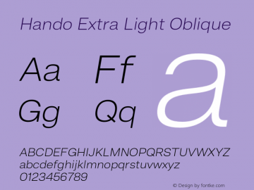 Hando-ExtraLightOblique Version 1.000 Font Sample