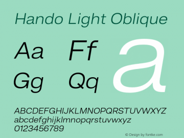 Hando-LightOblique Version 1.000 Font Sample