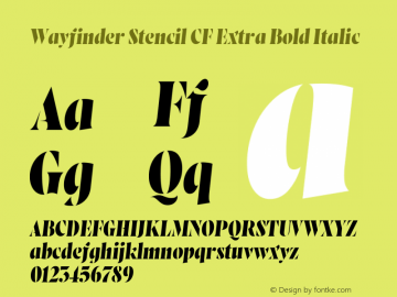 Wayfinder Stencil CF Extra Bold Italic Version 1.000 Font Sample