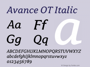 AvanceOT-Italic Version 7.504; 2009; Build 1020 Font Sample
