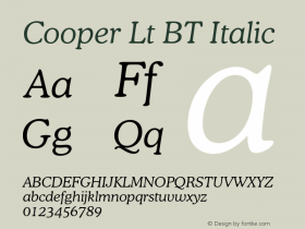 Cooper Lt BT Italic Version 1.000 2005 initial release Font Sample