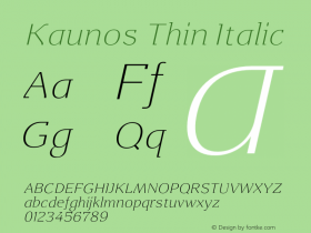 Kaunos-ThinItalic Version 1.000 Font Sample