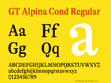 GT Alpina Cond Regular Version 6.000;hotconv 1.0.109;makeotfexe 2.5.65596图片样张