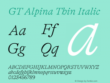 GT Alpina Thin Italic Version 6.000;hotconv 1.0.109;makeotfexe 2.5.65596图片样张