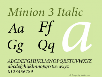 Minion 3 Italic Version 1.021;hotconv 1.0.105;makeotfexe 2.5.65591 Font Sample