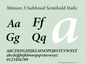 Minion 3 Subhead Semibold Italic Version 1.021;hotconv 1.0.105;makeotfexe 2.5.65591 Font Sample