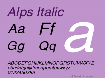 AlpsItalic Altsys Fontographer 4.1 12/26/94 {DfLp-URBC-66E7-7FBL-FXFA} Font Sample