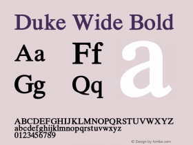 DukeWideBold Altsys Fontographer 4.1 1/31/95 {DfLp-URBC-66E7-7FBL-FXFA} Font Sample