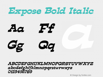 ExposeBoldItalic Altsys Fontographer 4.1 12/29/94 {DfLp-URBC-66E7-7FBL-FXFA} Font Sample