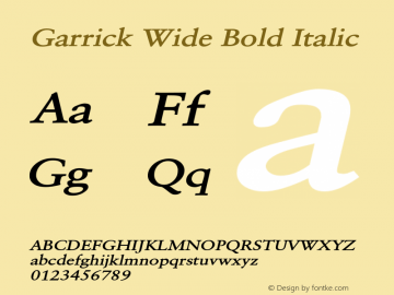 GarrickWideBoldItalic Altsys Fontographer 4.1 1/4/95 {DfLp-URBC-66E7-7FBL-FXFA} Font Sample