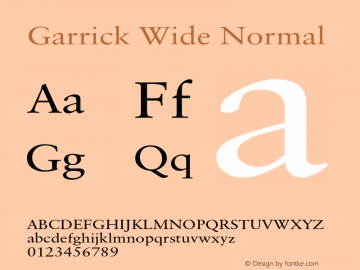 GarrickWideNormal Altsys Fontographer 4.1 1/4/95 {DfLp-URBC-66E7-7FBL-FXFA} Font Sample