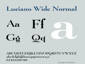 LucianoWideNormal Altsys Fontographer 4.1 1/8/95 {DfLp-URBC-66E7-7FBL-FXFA} Font Sample