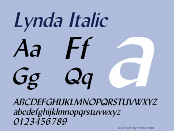 LyndaItalic 1.0 Wed Jul 28 13:04:20 1993 {DfLp-URBC-66E7-7FBL-FXFA} Font Sample