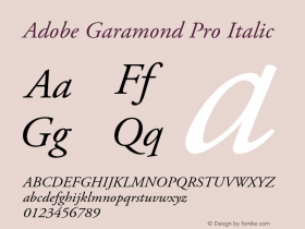 Adobe Garamond Pro Italic Version 2.111;PS 2.000;hotconv 1.0.67;makeotf.lib2.5.33168 Font Sample
