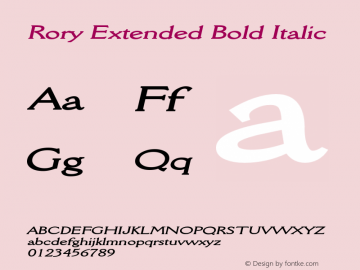 RoryExtendedBoldItalic Altsys Fontographer 4.1 1/9/95 {DfLp-URBC-66E7-7FBL-FXFA} Font Sample