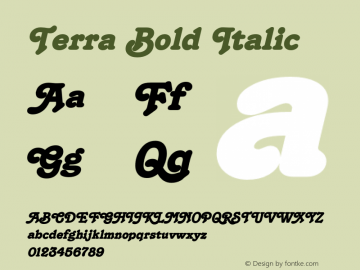TerraBoldItalic Altsys Fontographer 4.1 12/22/94 {DfLp-URBC-66E7-7FBL-FXFA} Font Sample