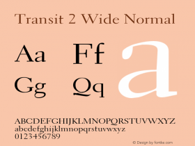 Transit2WideNormal Altsys Fontographer 4.1 1/10/95 {DfLp-URBC-66E7-7FBL-FXFA} Font Sample