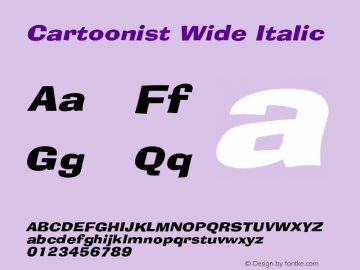 CartoonistWideItalic Altsys Fontographer 4.1 5/31/96 {DfLp-URBC-66E7-7FBL-FXFA} Font Sample