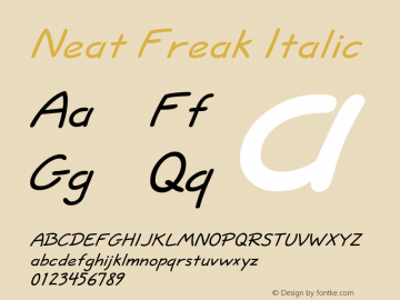NeatFreakItalic Altsys Fontographer 4.1 5/24/96 {DfLp-URBC-66E7-7FBL-FXFA} Font Sample