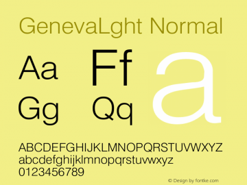 GenevaLghtNormal Altsys Fontographer 3.3-J99.3.5 {DfLp-URBC-66E7-7FBL-FXFA} Font Sample
