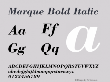 Marque Bold Italic Version 0.001;PS 001.001;hotconv 1.0.38 {DfLp-URBC-66E7-7FBL-FXFA} Font Sample