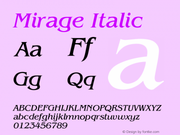 Mirage Italic Version 0.001;PS 001.001;hotconv 1.0.38 {DfLp-URBC-66E7-7FBL-FXFA} Font Sample
