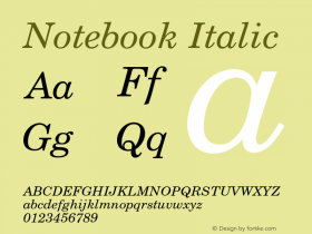 Notebook Italic Version 0.001;PS 001.001;hotconv 1.0.38 {DfLp-URBC-66E7-7FBL-FXFA} Font Sample