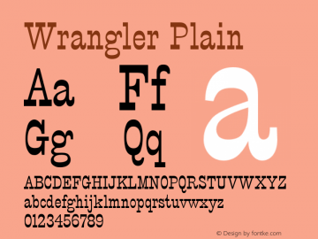 WranglerPlain Altsys Fontographer 3.3-J99.3.5 {DfLp-URBC-66E7-7FBL-FXFA} Font Sample