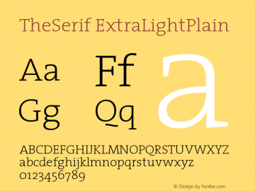 TheSerif ExtraLightPlain Version 1.0 Font Sample