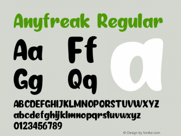 Anyfreak Version 1.00;January 21, 2020;FontCreator 12.0.0.2525 64-bit图片样张