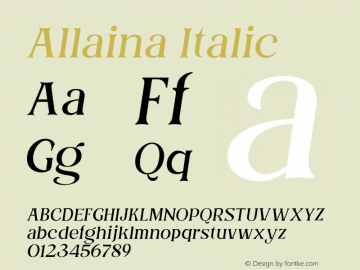 Allaina Italic Version 1.001 Font Sample