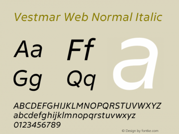 Vestmar Web Normal Italic Version 1.000 Font Sample