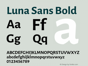 Luna Sans Bold Version 2.001;January 6, 2020;FontCreator 12.0.0.2547 64-bit图片样张